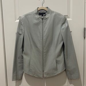 Lafayette 148 New York Women's Leather Jacket in Light Gray